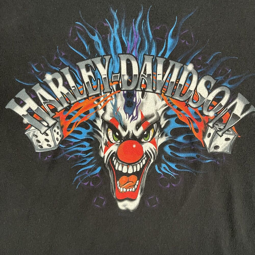 Vintage 2002 Harley Davidson T Shirt L Black Clown Graphic USA Made Biker Y2K